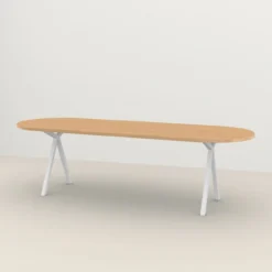 Studio HENK tafel Slim X-type Plat ovaal - wit frame, hardwax light 3041 220 x 90 cm | HWO NL 3041 | Rechte Rand | Frame Wit