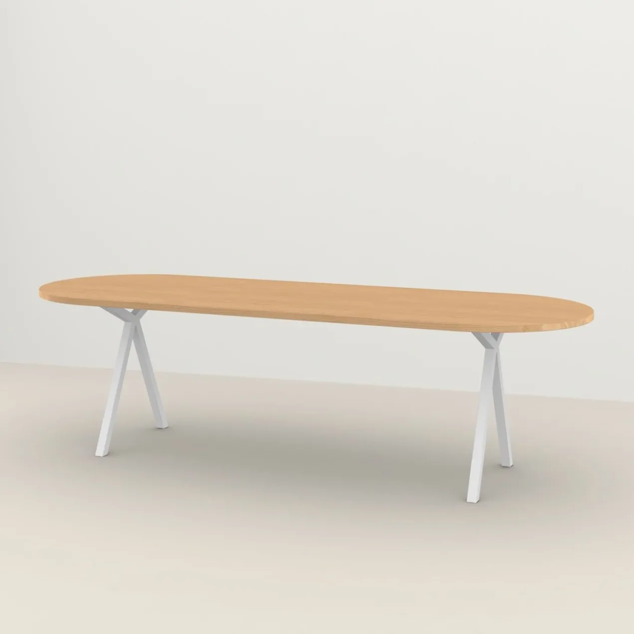 Studio HENK tafel Slim X-type Plat ovaal - wit frame, hardwax light 3041 220 x 90 cm | HWO NL 3041 | Rechte Rand | Frame Wit
