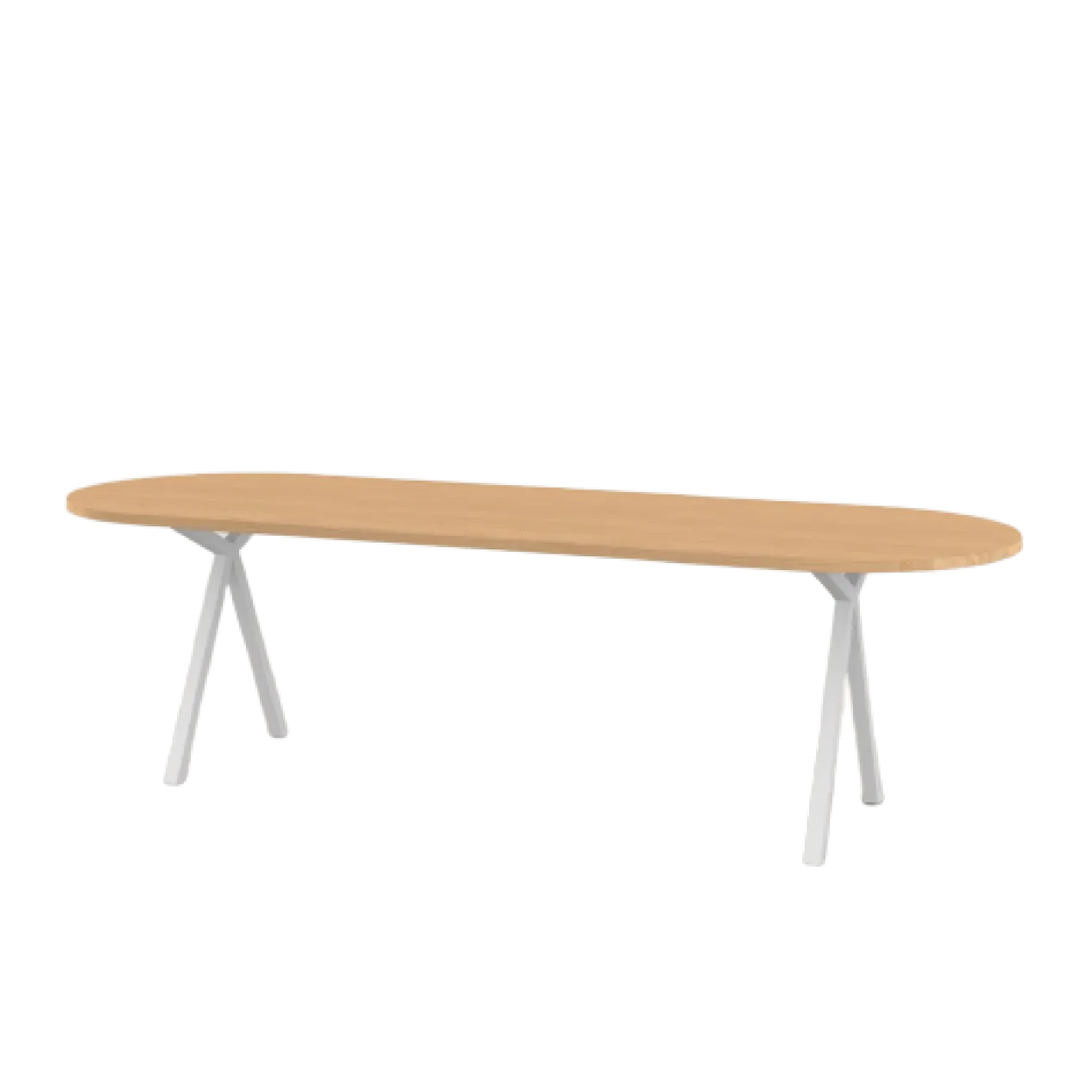 Studio HENK tafel Slim X-type Plat ovaal - wit frame, hardwax light 3041 280 x 90 cm | HWO NL 3041 | Rechte Rand | Frame Wit