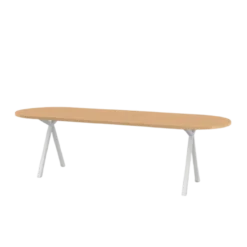 Studio HENK tafel Slim X-type Plat ovaal - wit frame, hardwax light 3041 300 x 90 cm | HWO NL 3041 | Rechte Rand | Frame Wit