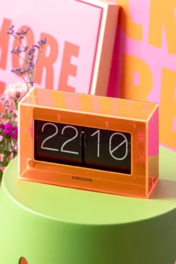 Table clock Boxed Flip acrylic neon orange