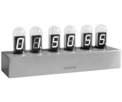 Table clock Cathode brushed steel base, White LED
