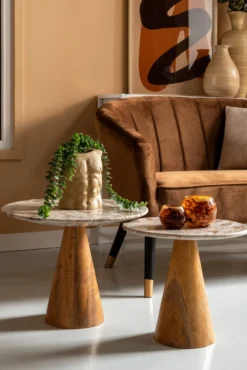 Table Force wide marble himalayan green, black mango wood base