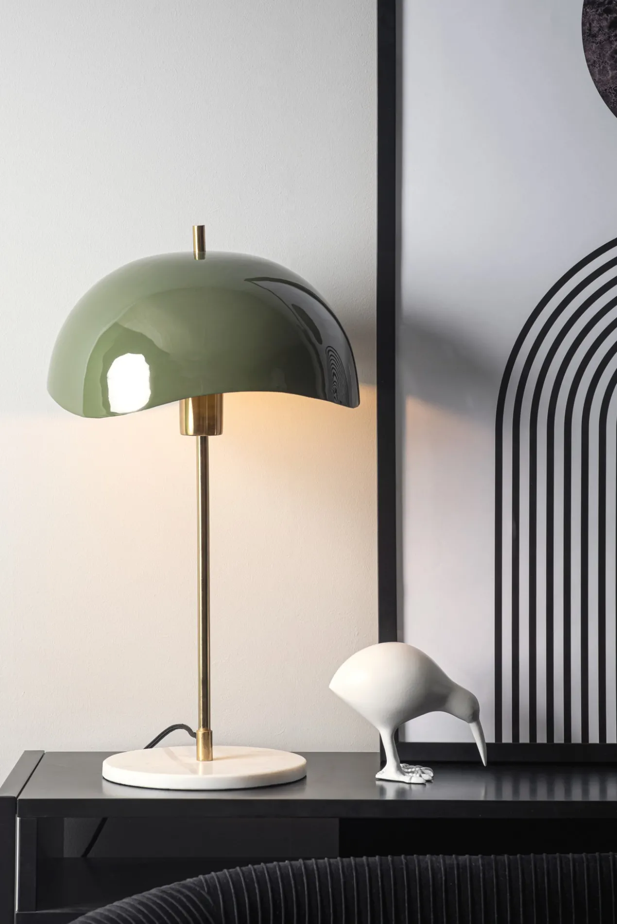 Table lamp Waved Dome enamel jungle green