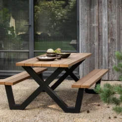 Tablo tuin picknicktafel ayous zwart x-poot metaal [fsc]