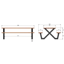 Tablo tuin picknicktafel ayous zwart x-poot metaal [fsc]