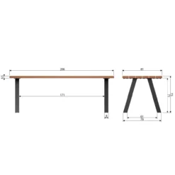 Tablo tuintafel ayous naturel met a-vorm poot metaal [fsc]