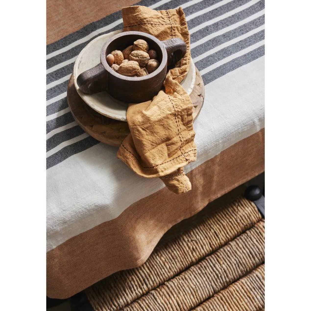 Tafelkleed Visgraat beige, zwart & bruin