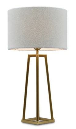 Tafellamp Lorenzo large gold + kap Cilinder 35x35x22cm Bouclé blanc ( witte binnenkant )