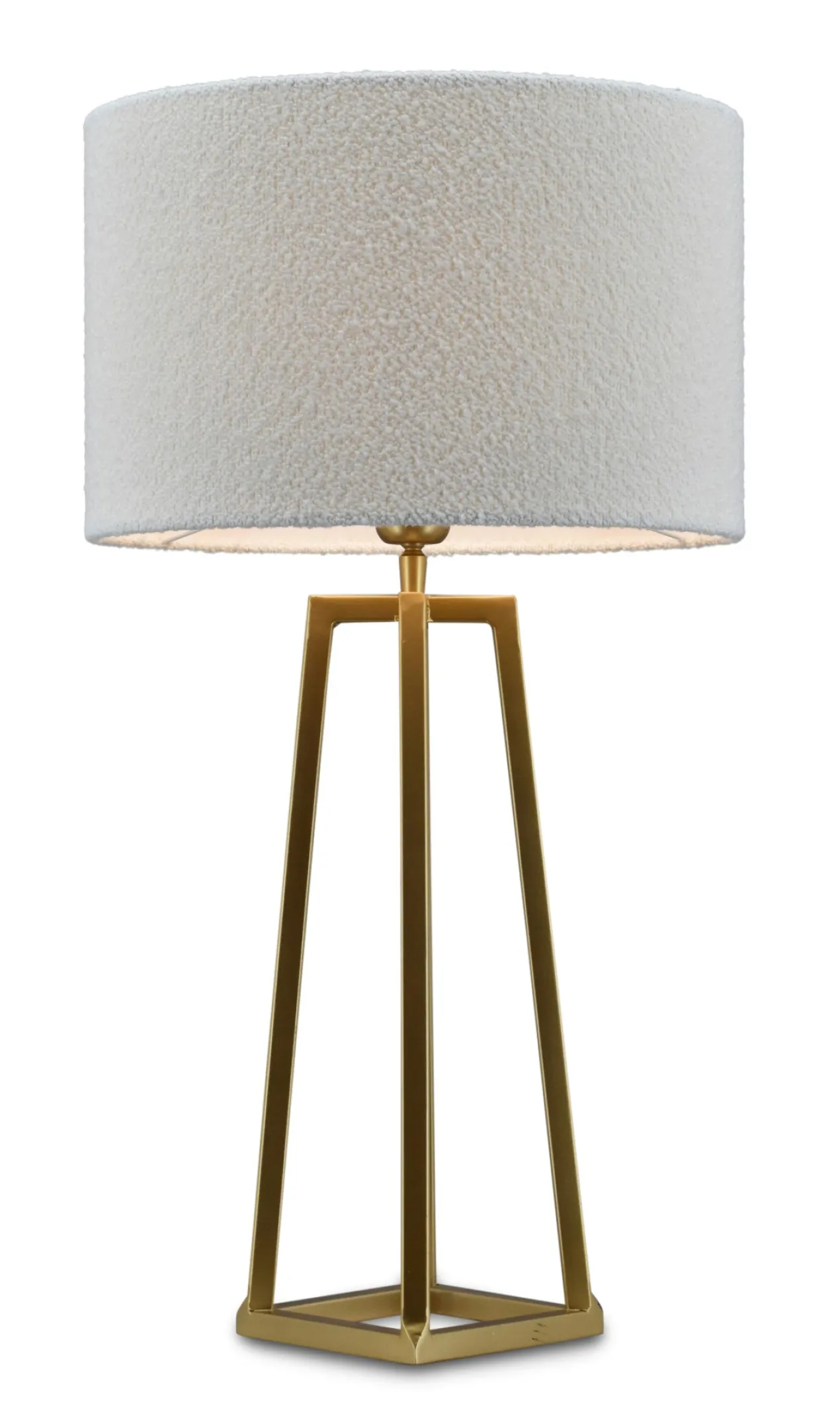 Tafellamp Lorenzo large gold + kap Cilinder 35x35x22cm Bouclé blanc ( witte binnenkant )