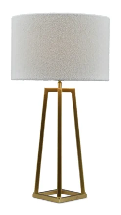 Tafellamp Lorenzo large gold + kap Cilinder 35x35x22cm Bouclé blanc ( witte binnenkant )