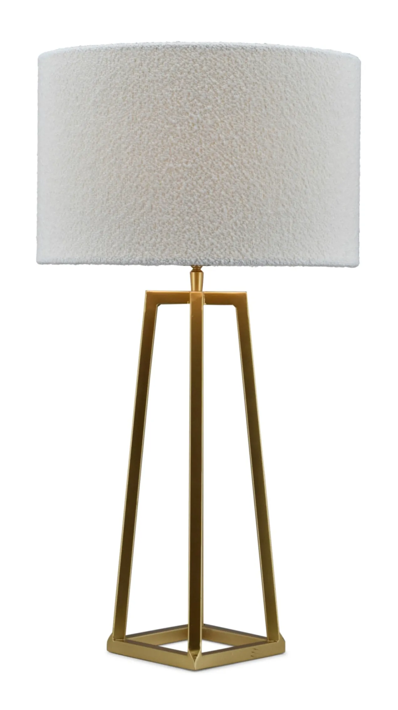 Tafellamp Lorenzo large gold + kap Cilinder 35x35x22cm Bouclé blanc ( witte binnenkant )