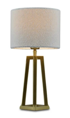 Tafellamp Lorenzo small gold + kap Cilinder 20x20x15cm Bouclé blanc ( witte binnenkant )