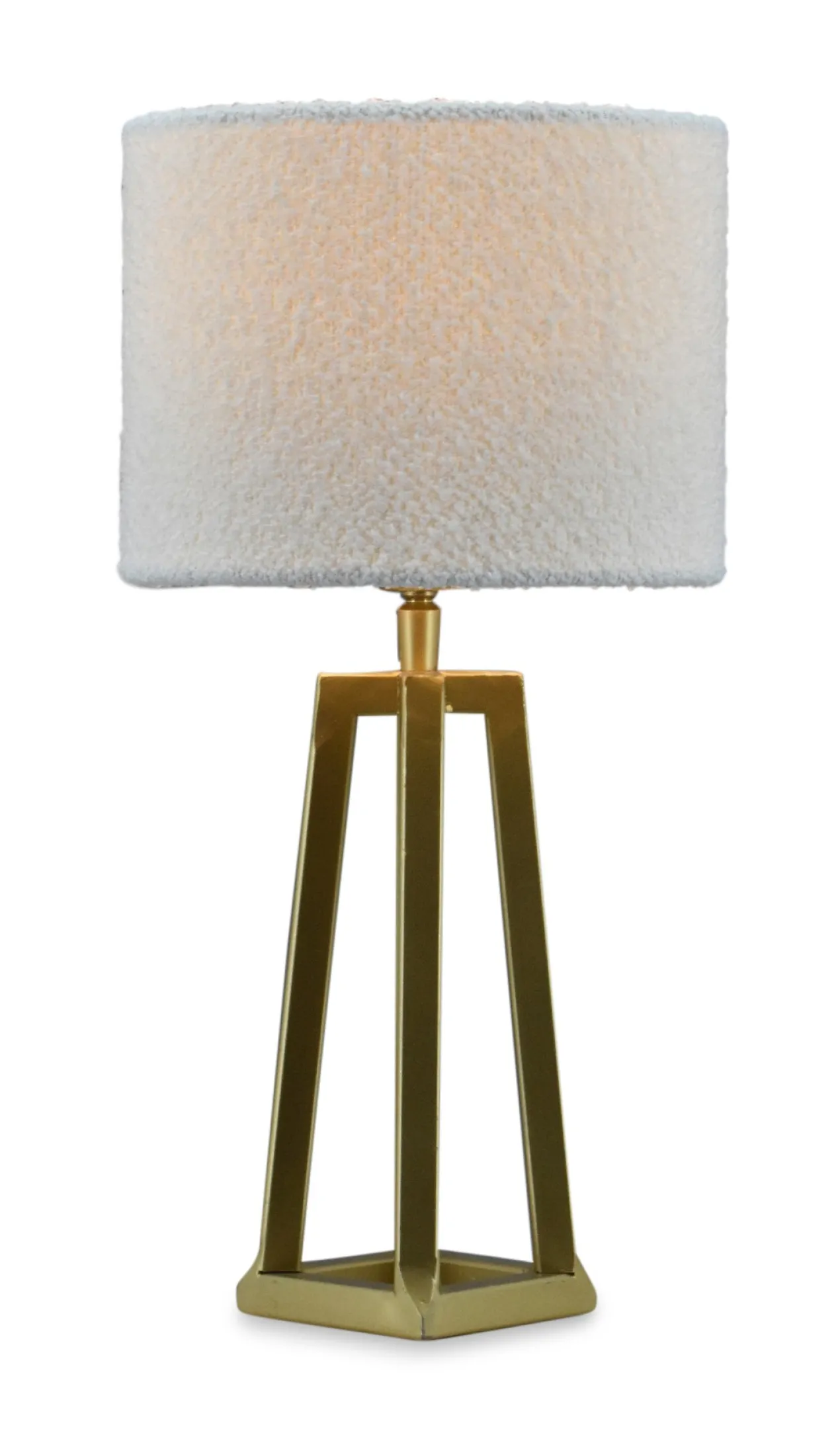 Tafellamp Lorenzo small gold + kap Cilinder 20x20x15cm Bouclé blanc ( witte binnenkant )