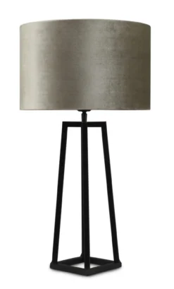 Tafellamp Lorenzo zwart large + kap Cilinder 35x35x22cm Fendi velours taupe ( taupe binnenkant )