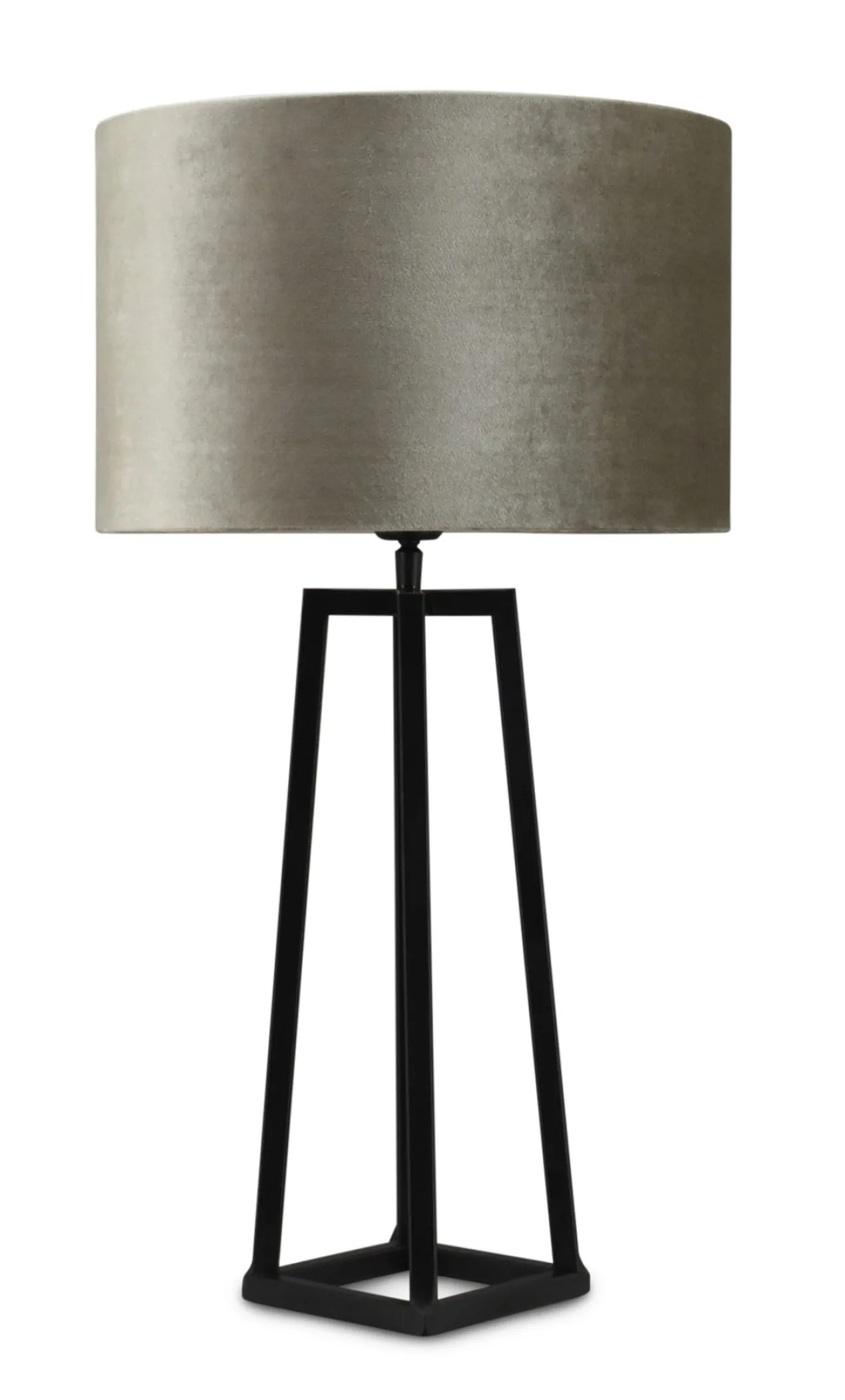 Tafellamp Lorenzo zwart large + kap Cilinder 35x35x22cm Fendi velours taupe ( taupe binnenkant )