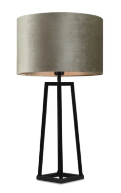 Tafellamp Lorenzo zwart large + kap Cilinder 35x35x22cm Fendi velours taupe ( taupe binnenkant )