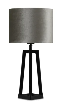 Tafellamp Lorenzo zwart small + kap Cilinder 20x20x15cm Fendi velours taupe ( taupe binnenkant )