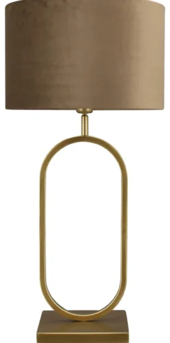 Tafellamp Rico groot brons + kap 35/35/22 Alice velours bruin ( gouden binnenkant )