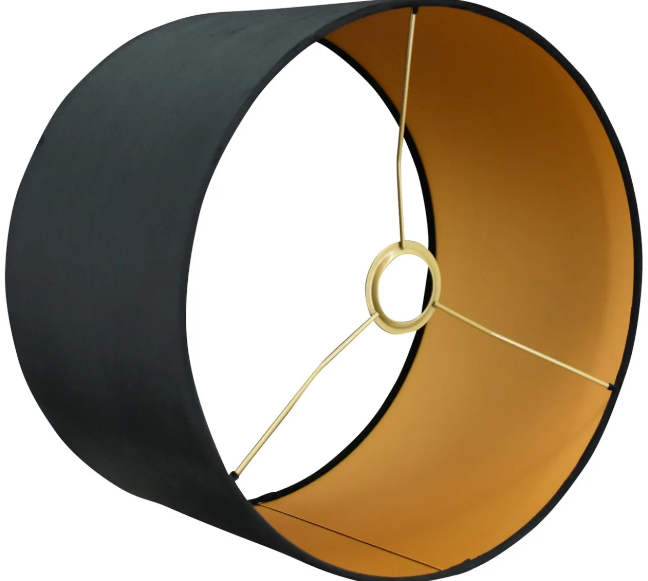 Tafellamp Rico groot brons + kap 35/35/22 Alice velours zwart ( gouden binnenkant )