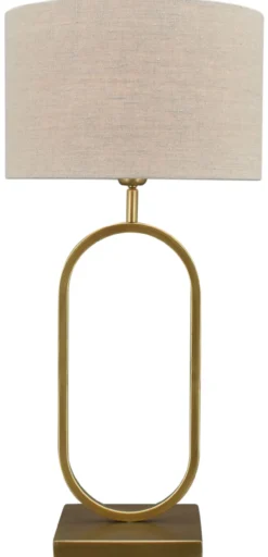 Tafellamp Rico groot brons + kap 35/35/22 Naturel linnen ( witte binnenkant )