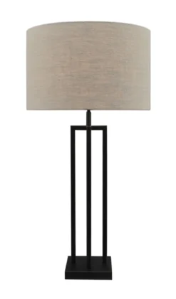 Tafellamp Roma zwart groot + kap Cilinder 35x35x22cm Linnen naturel