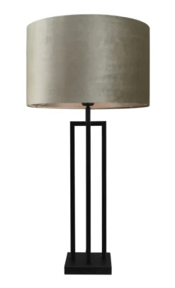 Tafellamp Roma zwart groot + kap Cilinder 35x35x22cm Velours taupe