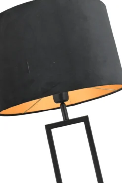 Tafellamp Veneto groot zwart + kap 35/35/22 Alice velours zwart ( gouden binnenkant )