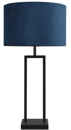 Tafellamp Veneto groot zwart + kap 35/35/22 Alice velours blauw ( taupe binnenkant )