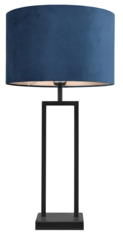 Tafellamp Veneto groot zwart + kap 35/35/22 Alice velours blauw ( taupe binnenkant )