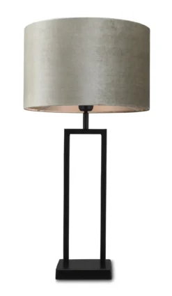 Tafellamp Veneto groot zwart + kap 35/35/22 Fendi velours taupe ( taupe binnenkant )
