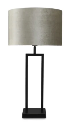 Tafellamp Veneto groot zwart + kap 35/35/22 Fendi velours taupe ( taupe binnenkant )