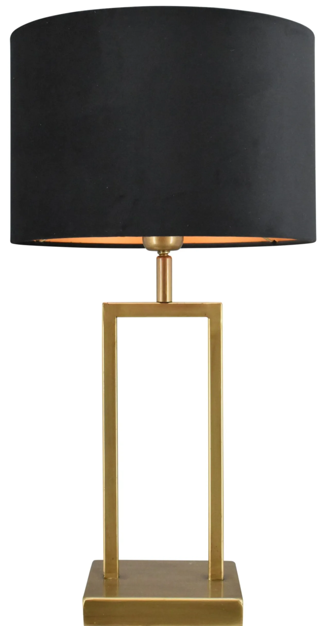 Tafellamp Veneto klein brons + kap 30/30/20 Alice velours zwart ( gouden binnenkant )