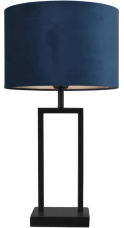 Tafellamp Veneto klein zwart + kap 30/30/20 Alice velours blauw ( taupe binnenkant )