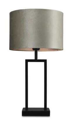 Tafellamp Veneto klein zwart + kap 30/30/20 Fendi velours taupe ( taupe binnenkant )