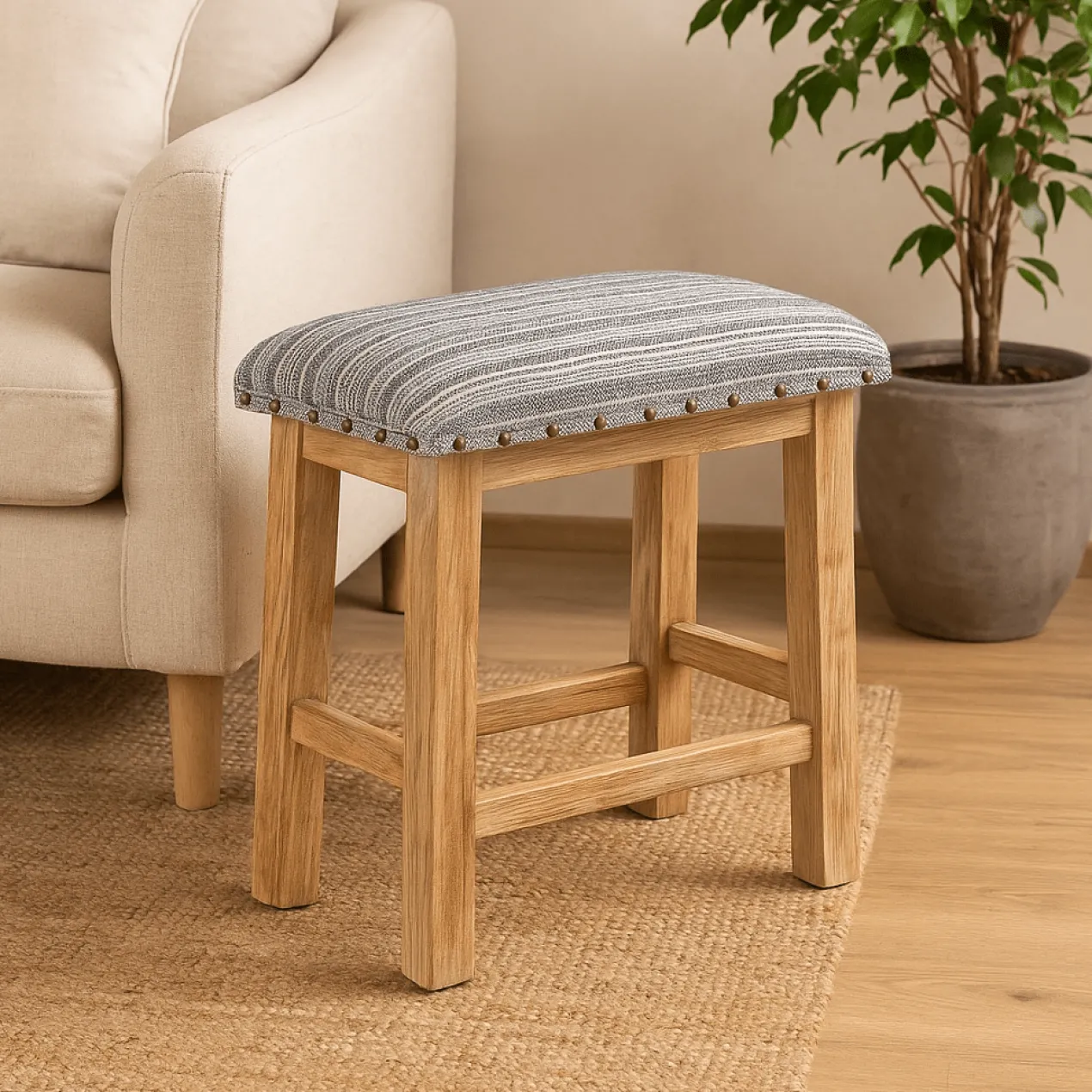 Teakhouten Krukje 40cm - Naturel - Kussen