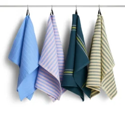 Theedoek Canteen organic green/yellow block stripe