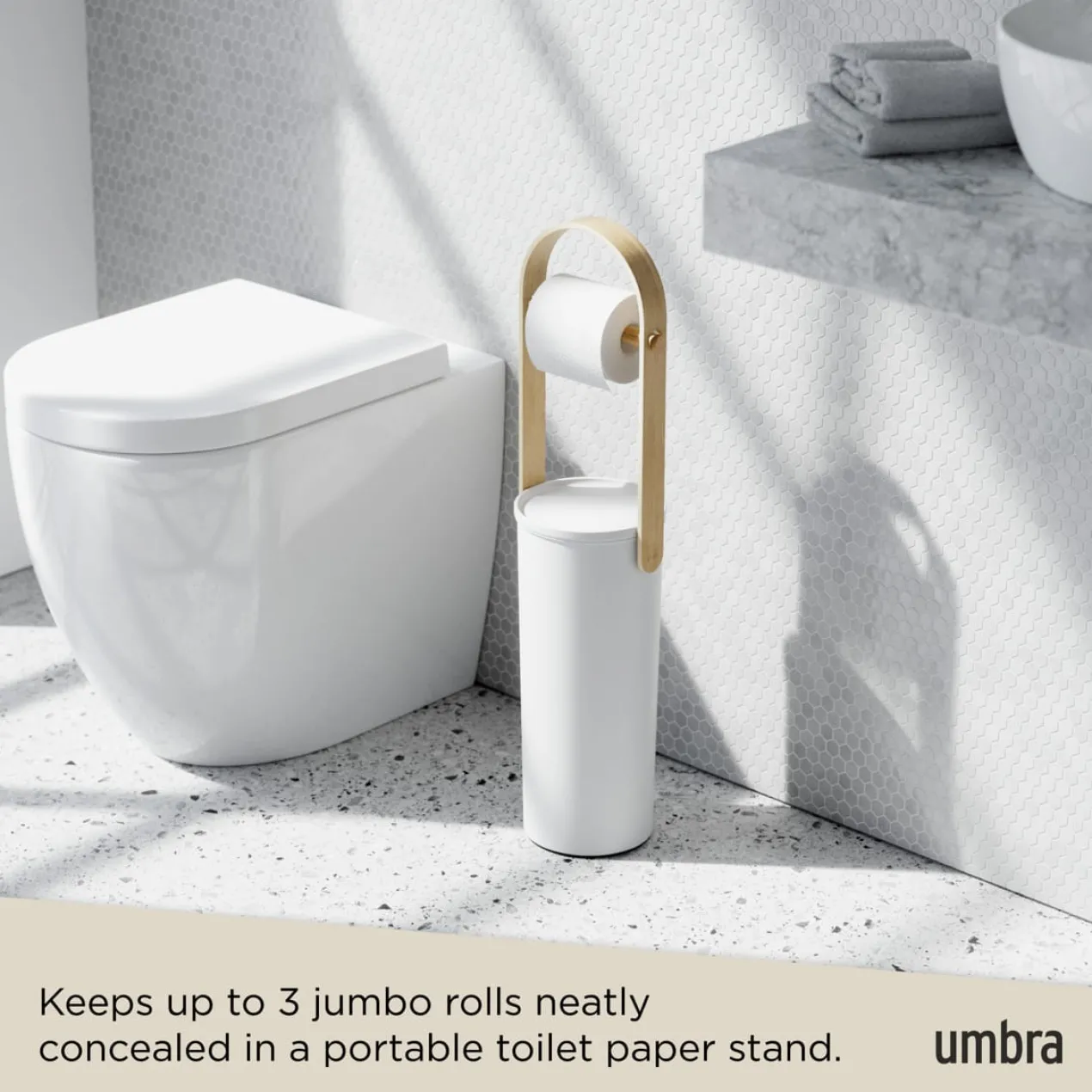 Toiletrolhouder Umbra Bellwood wit Naturel Hout