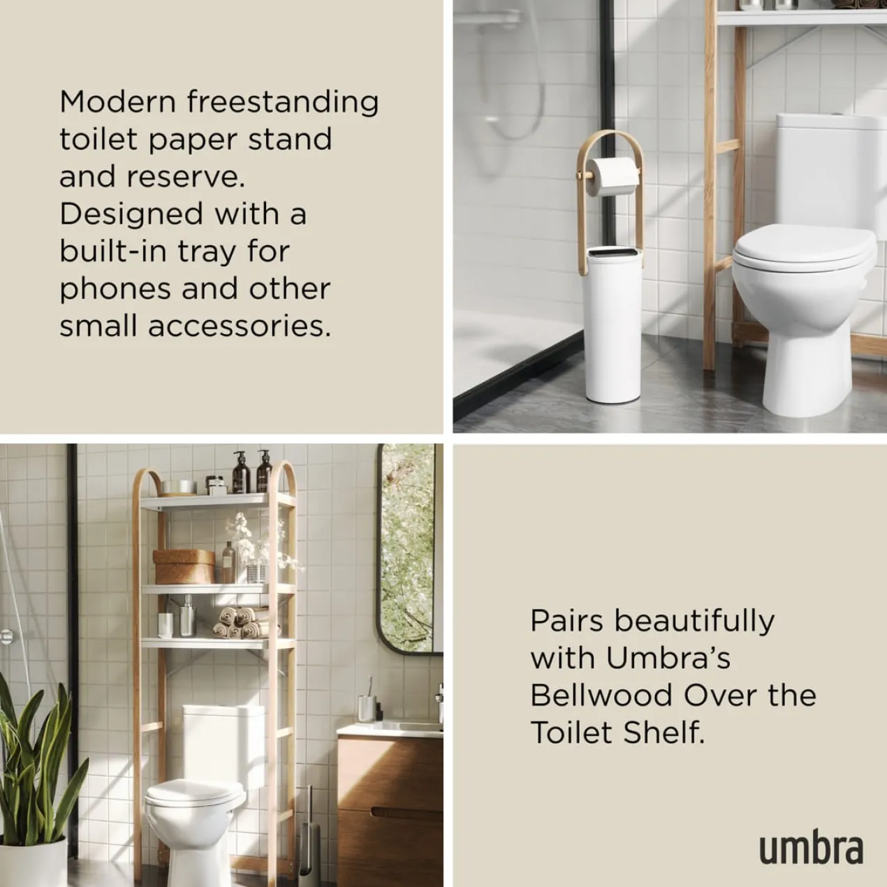 Toiletrolhouder Umbra Bellwood wit Naturel Hout