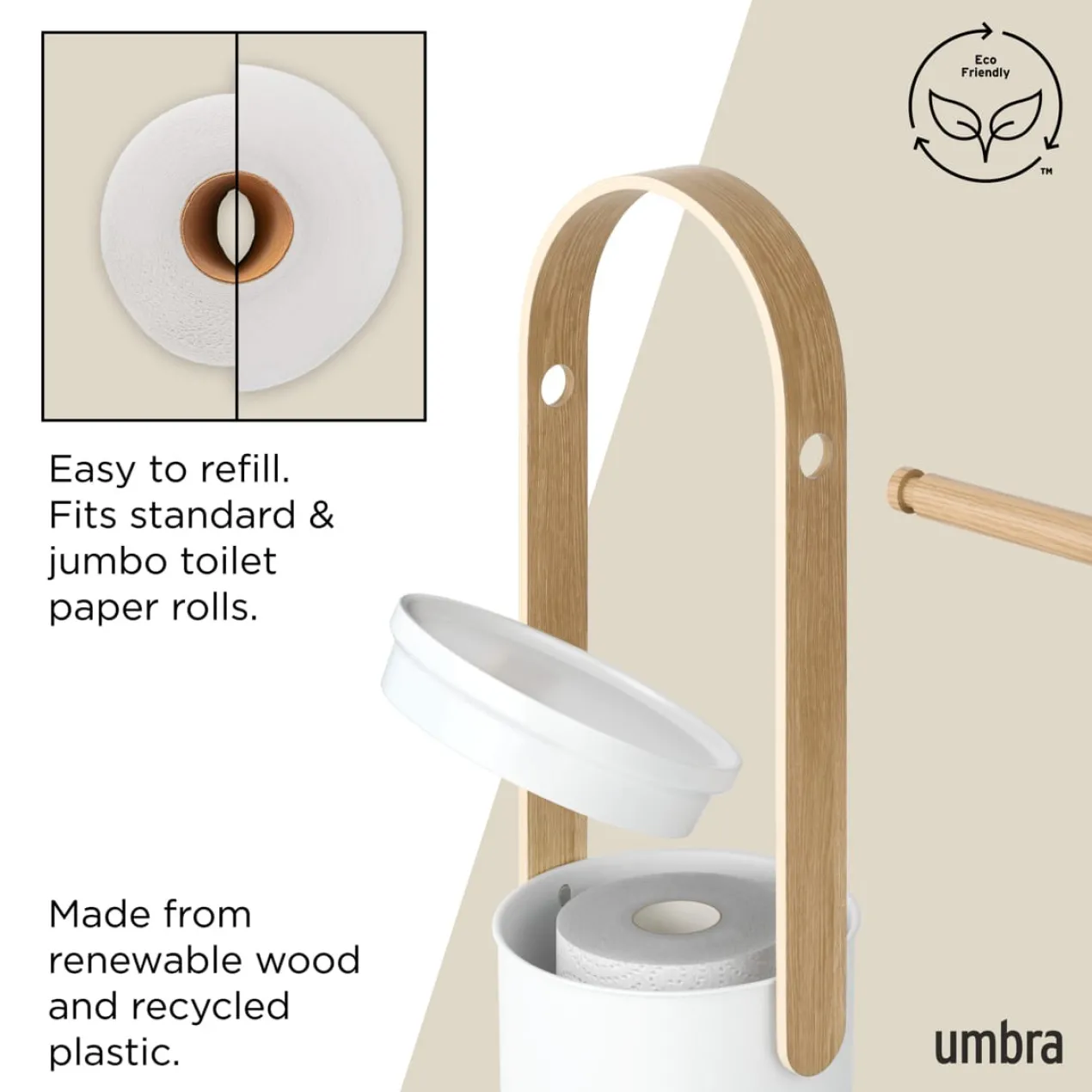 Toiletrolhouder Umbra Bellwood wit Naturel Hout