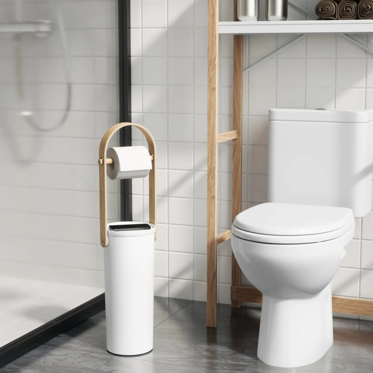 Toiletrolhouder Umbra Bellwood wit Naturel Hout