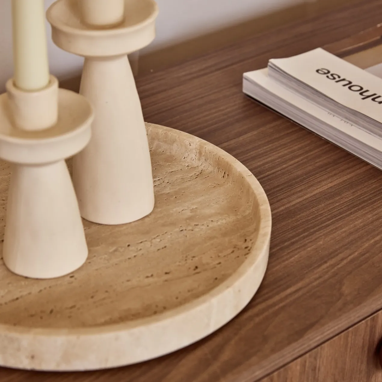 Travertine dienblad rond met rand Ø30cm