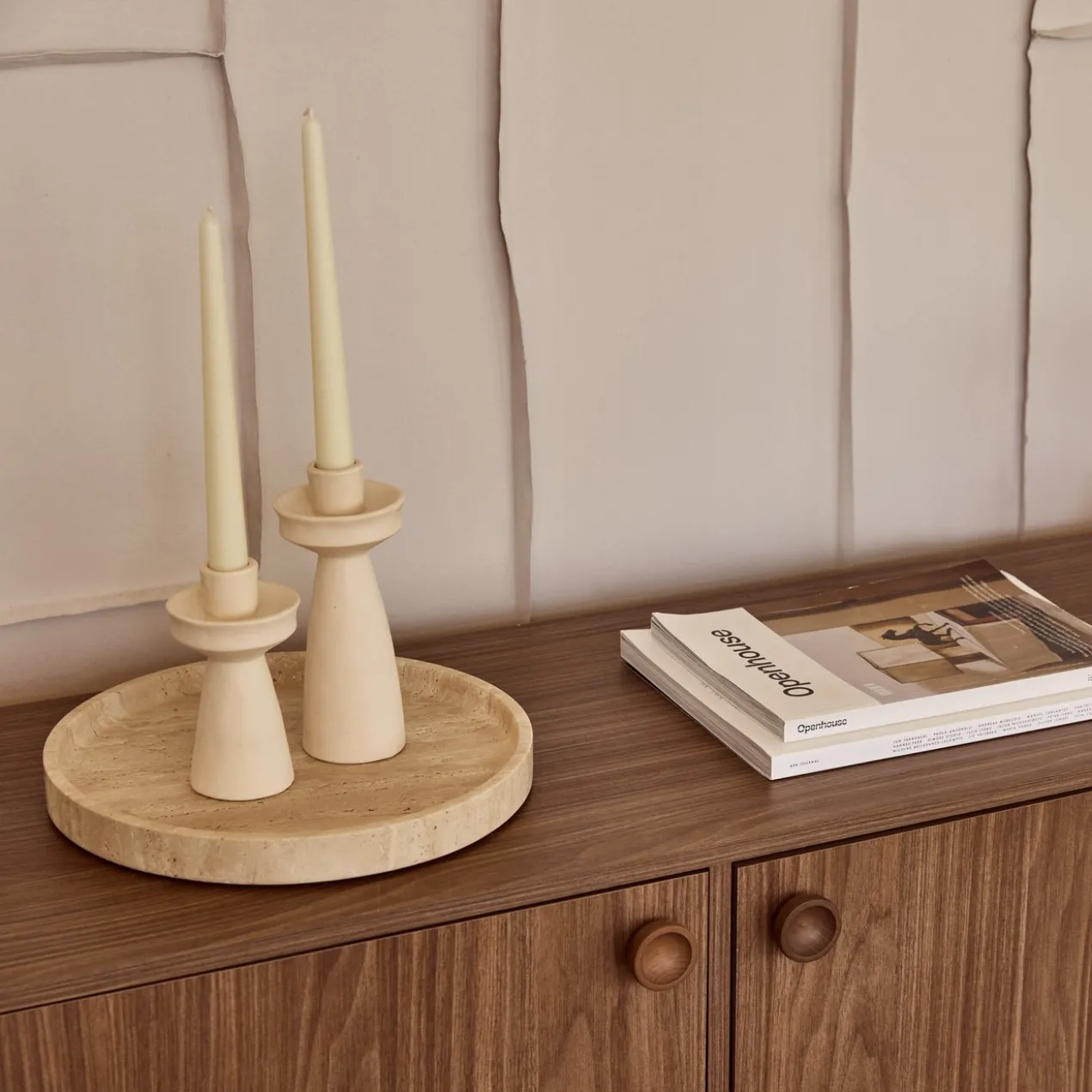 Travertine dienblad rond met rand Ø30cm