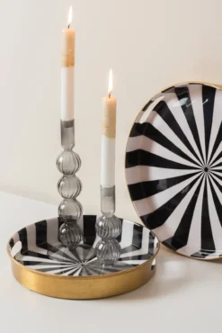 Tray set Candy Swirl enamel black & white, Set of 2pcs