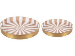 Tray set Candy Swirl enamel soft brown & white, Set of 2pcs