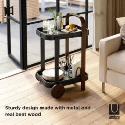 Trolley Bellwood bar en serveerwagen zwart/walnoot
