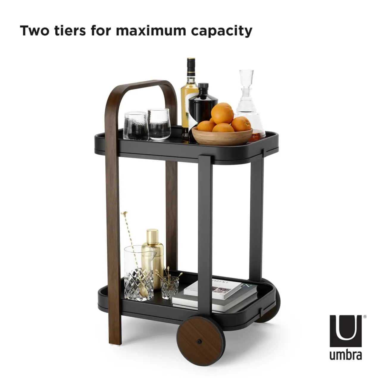 Trolley Bellwood bar en serveerwagen zwart/walnoot