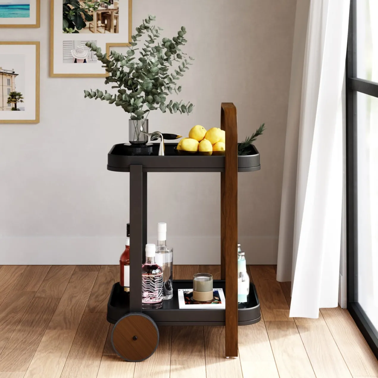 Trolley Bellwood bar en serveerwagen zwart/walnoot