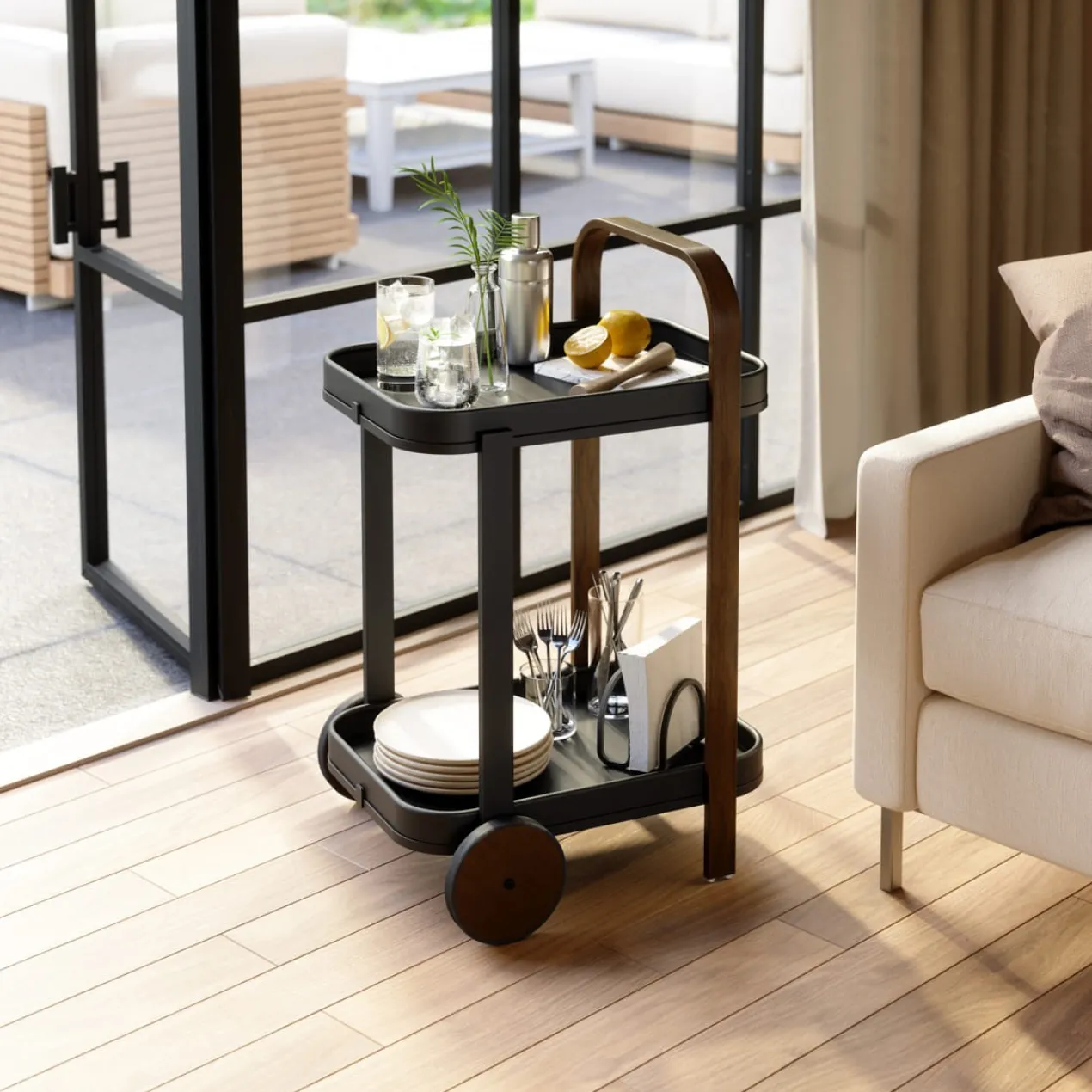 Trolley Bellwood bar en serveerwagen zwart/walnoot