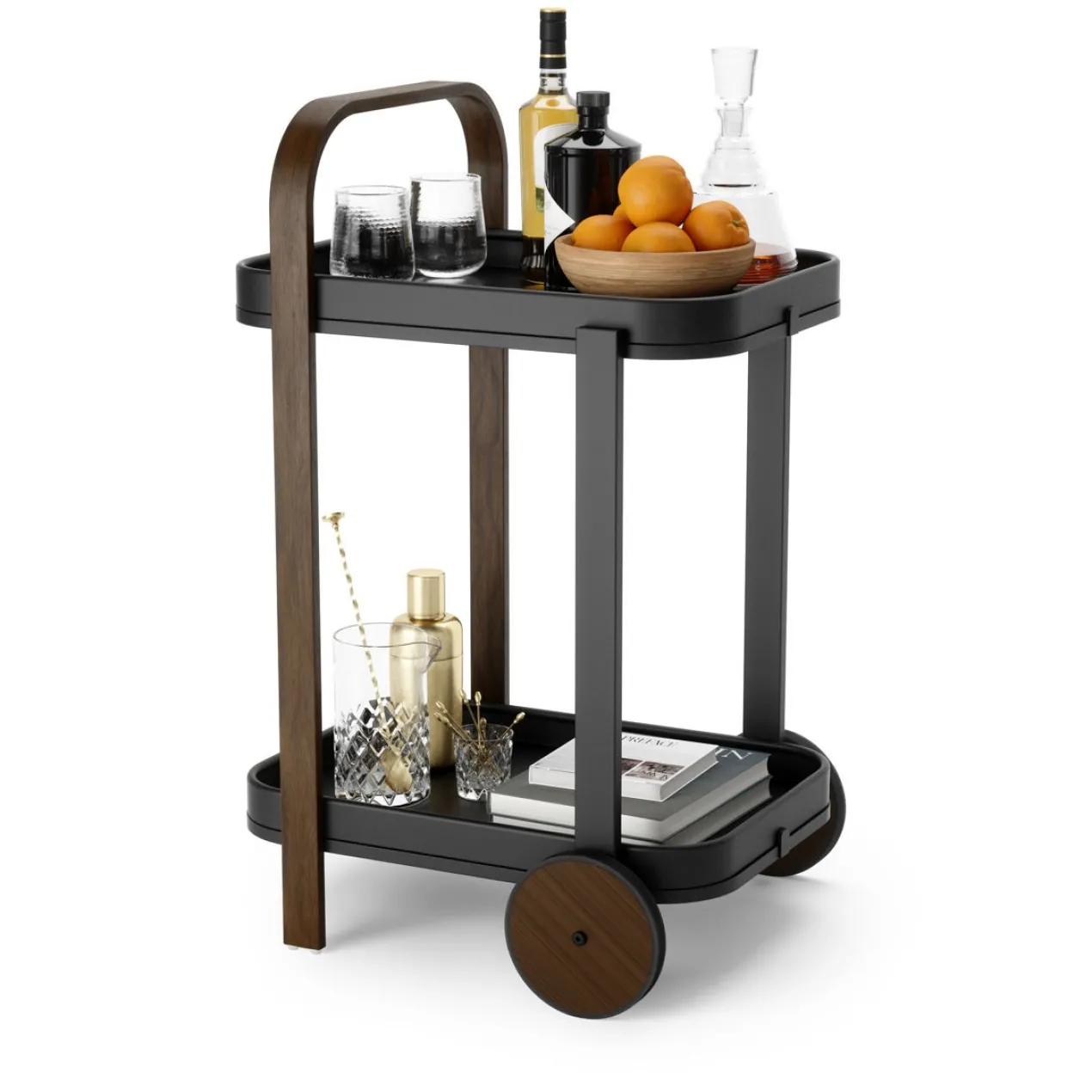 Trolley Bellwood bar en serveerwagen zwart/walnoot